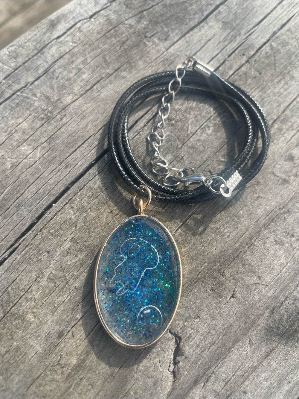 Blue Glitter jellyfish and sea bubble Key Pendant Necklace - Women Jewelry